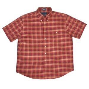 Towncraft Men's Maroon Plaid Wrinkle Free Casual Button Down Chest Pocket SZ XL